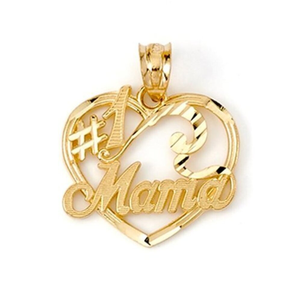 Heart "#1 Mama" Charm Real 14K Yellow Gold Pendant mom Pendant